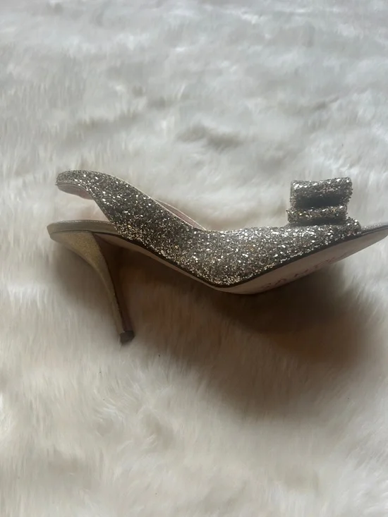 kate spade Glitter Bow Peep-Toe Slingback Heels in Gold - Picture 3 of 9